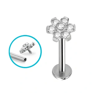 Titanový labret s květinkou – ocelová barva, různé barevné varianty