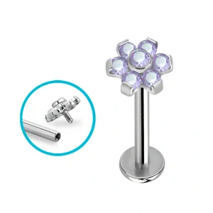 Titanový labret s květinkou – ocelová barva, různé barevné varianty ULBIN10 InfinityPierce