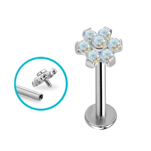 Titanový labret s květinkou – ocelová barva, různé barevné varianty ULBIN10 InfinityPierce
