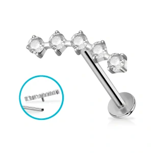 Titanový labret s pěti krystaly – variabilní barvy těla i zirkonů