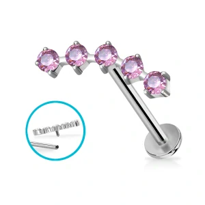 Titanový labret s pěti krystaly – variabilní barvy těla i zirkonů