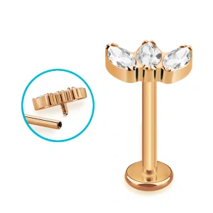 Titanový labret Marquise – zlatý 8 mm, čiré krystaly