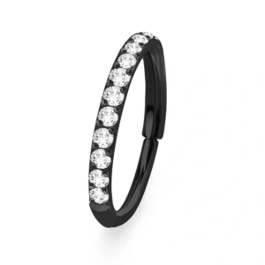 Černý titanový mikro kroužek s krystaly 8 mm