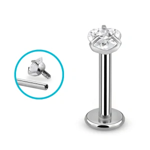 Titanová labretka s čirým kamínkem ve tvaru srdíčka – zlatá / ocelová