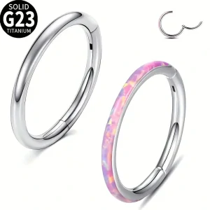 Set 2 ks titanových kroužků – leštěná ocel + opálové kamínky, G23 - SENLASPKR02 InfinityPierce