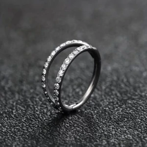 Dvojitý piercingový kroužek s čirými krystaly – chirurgická ocel 316L – stříbrný