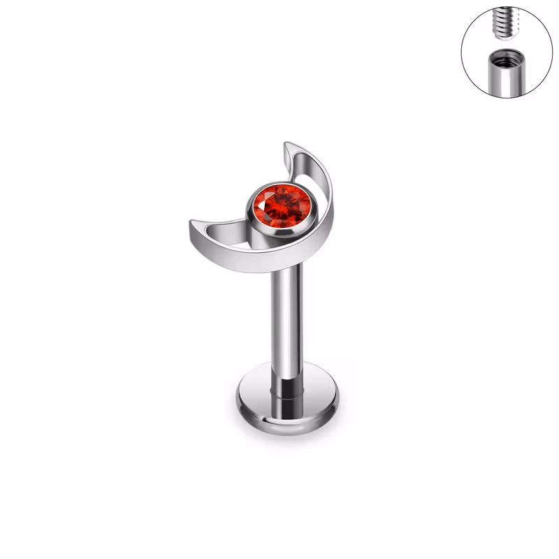 Titanový labret piercing s měsíčkem – G23 – červená