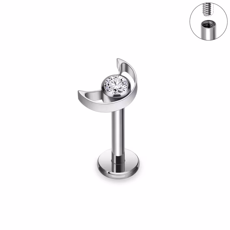 Titanový labret piercing s měsíčkem – G23 – čirá