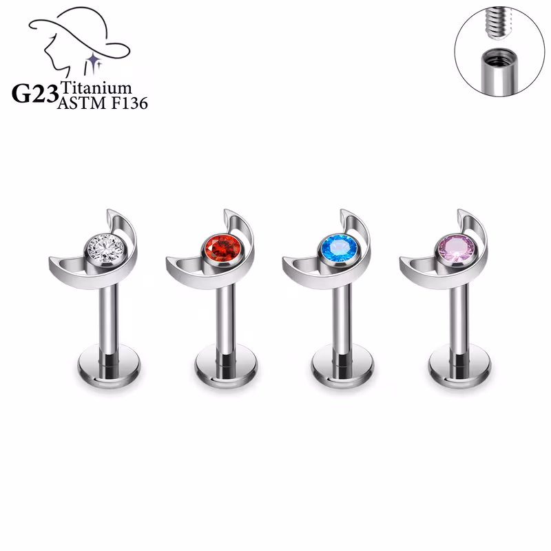 Titanový labret piercing s měsíčkem – G23 – růžová