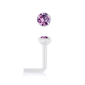 Zahnutý piercing do nosu z bioplastu s krystalem Swarovski - světlý ametyst