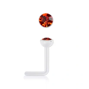 Zahnutý piercing do nosu z bioplastu s světle červeným krystalem Swarovski