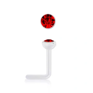 Zahnutý piercing do nosu z bioplastu s tmavě červeným krystalem Swarovski