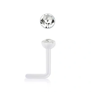 Zahnutý piercing do nosu z bioplastu s čirým krystalem Swarovski