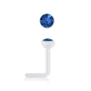 Zahnutý piercing do nosu z bioplastu s krystalem Swarovski - modrá