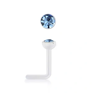 Zahnutý piercing do nosu z bioplastu s krystalem Swarovski® – světle modrá