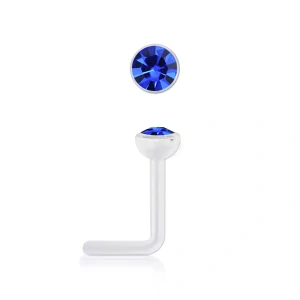 Zahnutý piercing do nosu z bioplastu s krystalem Swarovski – tmavě modrá