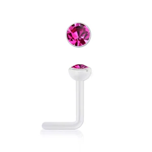 Piercing do nosu zahnutý – bioplastový nosní šperk s krystalem Swarovski® tmavě růžová