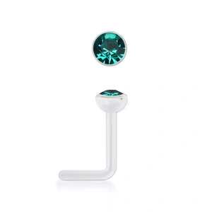 Piercing do nosu zahnutý – bioplastový nosní šperk s krystalem Swarovski tyrkysová