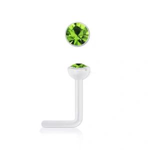 Piercing do nosu zahnutý – bioplastový nosní šperk s krystalem Swarovski světle zelená