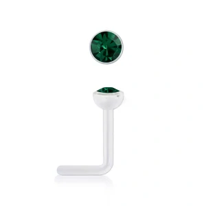 Piercing do nosu zahnutý – bioplastový nosní šperk s krystalem Swarovski tmavě zelená