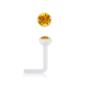 Piercing do nosu zahnutý – bioplastový nosní šperk s krystalem Swarovski tmavě žlutá
