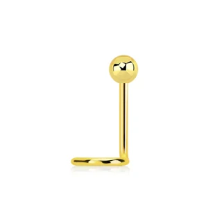 Zahnutý piercing do nosu s kuličkou zlatý 0,8 mm