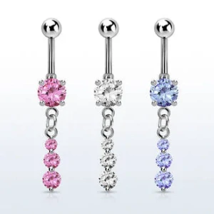 Piercing do pupíku s kamínky a řetízkem MCDZ418 InfinityPierce