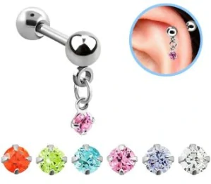 Piercing do ucha s kamínkem a řetízkem BBERV3 InfinityPierce