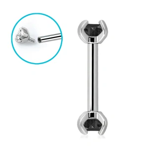 Rovná činka do piercingu – stříbrný šperk s černými krystaly délky 12 mm