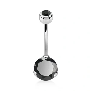 Piercing do pupku s černými krystaly 10 mm