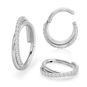 Stříbrný kroužek dvojitý různých délek s krystaly SGSH45 InfinityPierce