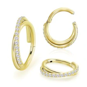 Zlatý kroužek dvojitý různých délek s krystaly SGSH45T InfinityPierce