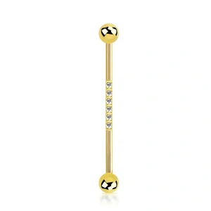 Luxusní industriální piercing do ucha s kamínky – ocel, zlatá
