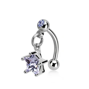 Piercing do pupíku – banán s hvězdičkou a kuličkami, levandulová barva