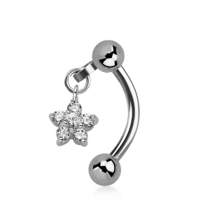 Piercing do pupíku – banán s květinou a kuličkami, čirá barva