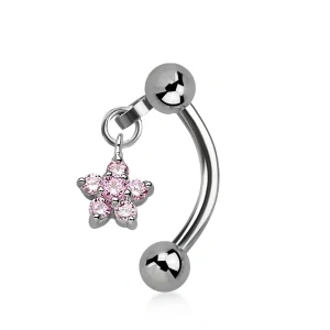 Piercing do pupíku – banán s květinou a kuličkami, růžová barva