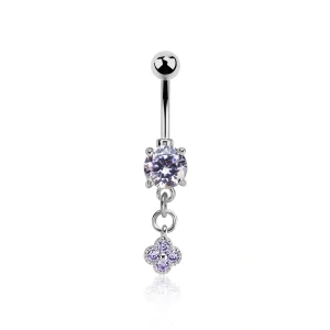 Piercing do pupíku s kamínkem a řetízkem zakončený kytičkou