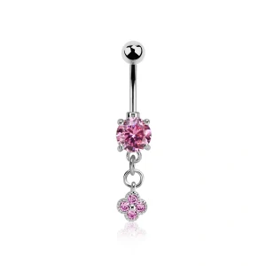 Piercing do pupíku s kamínkem a řetízkem zakončený kytičkou