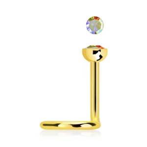 Různěbarevný zahnutý piercing do nosu s kamínky v různých barvách