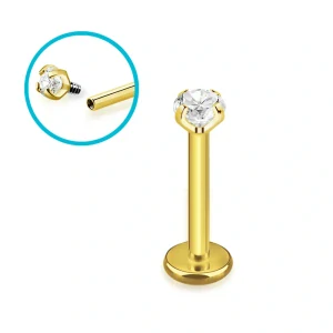  Zlatý labret s čirým krystalem 10 mm
