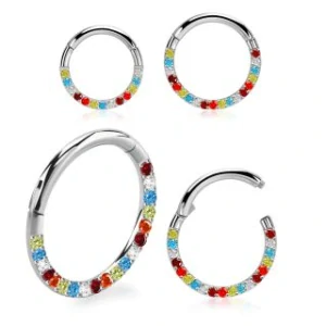 Otevírací kroužek se zirkony po stranách v barvě duhy SGSH11RB InfinityPierce