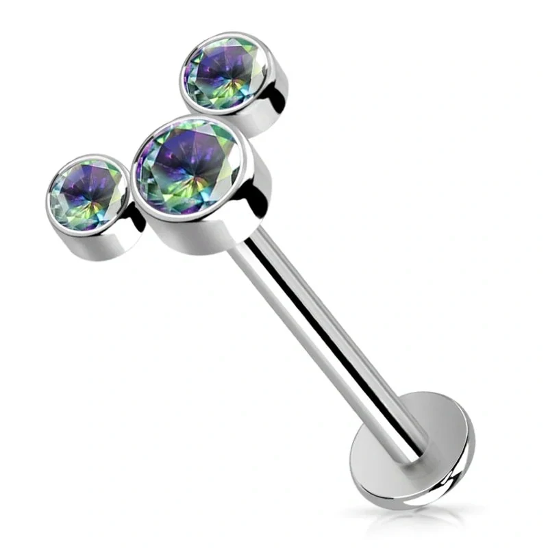 Titanový piercing G23 se třemi kulatými krystaly