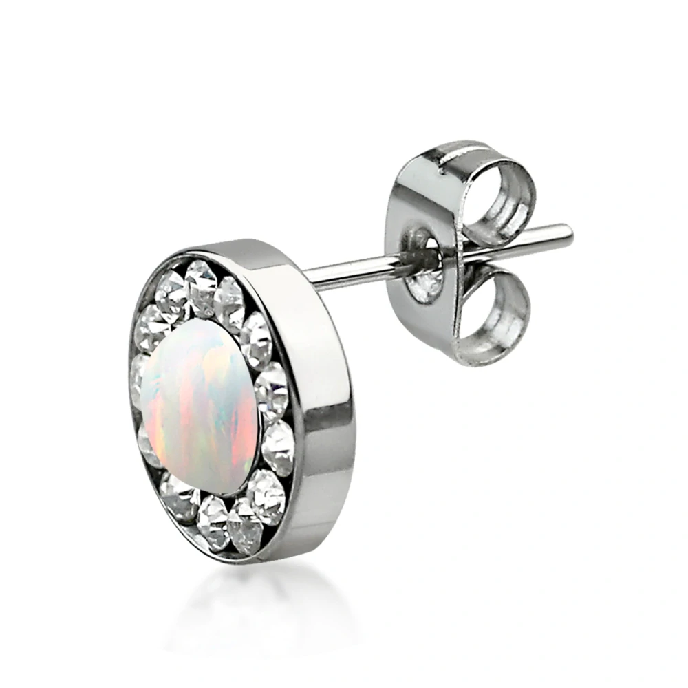 Náušnice z chirurgické oceli s opálem a zirkonovými krystaly ERFRDCO InfinityPierce