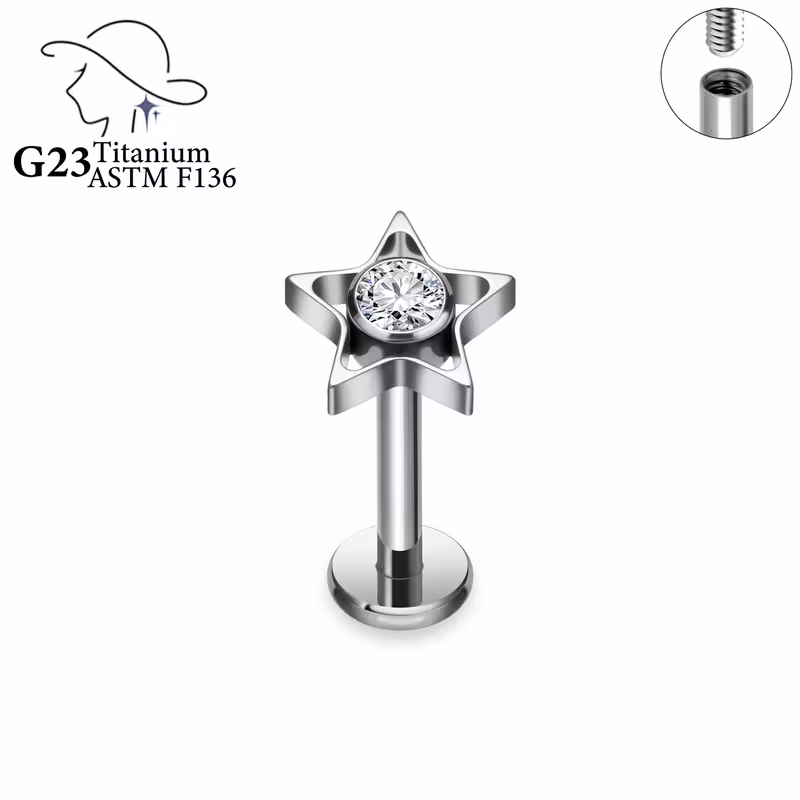 Titanový labret piercing s hvězdičkou – G23 – růžová