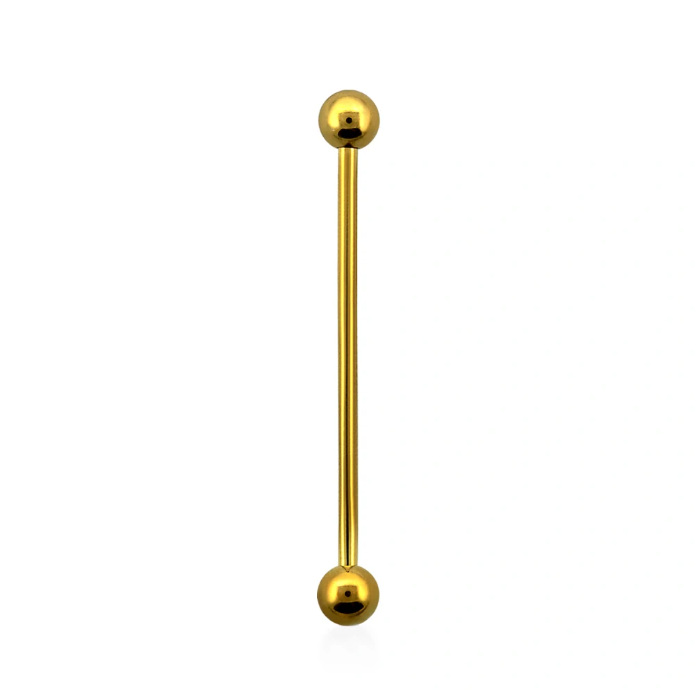 Industriální zlatý piercing do ucha délky 38 mm