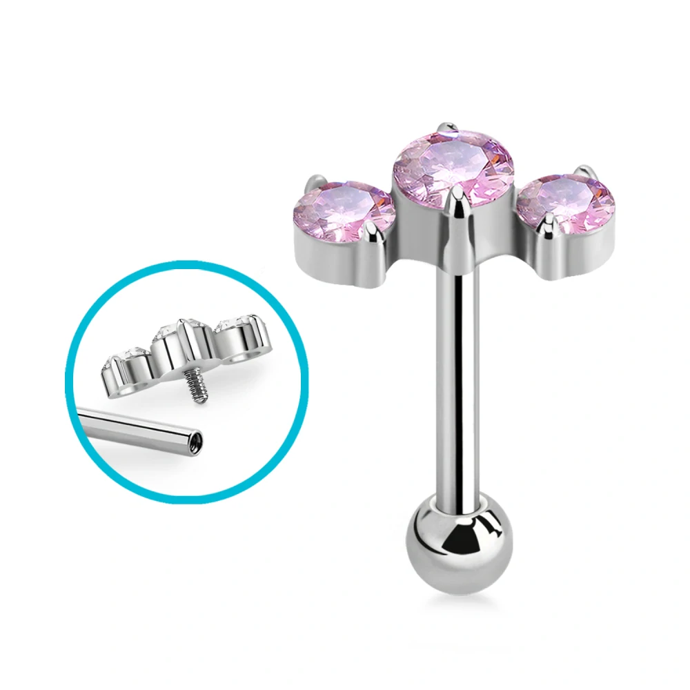 Titanový piercing G23 se závitem uvnitř – luxusní šperk s kamínky