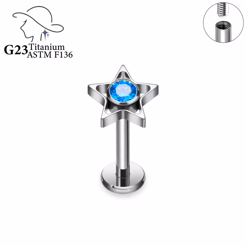 Titanový labret piercing s hvězdičkou – G23 – růžová