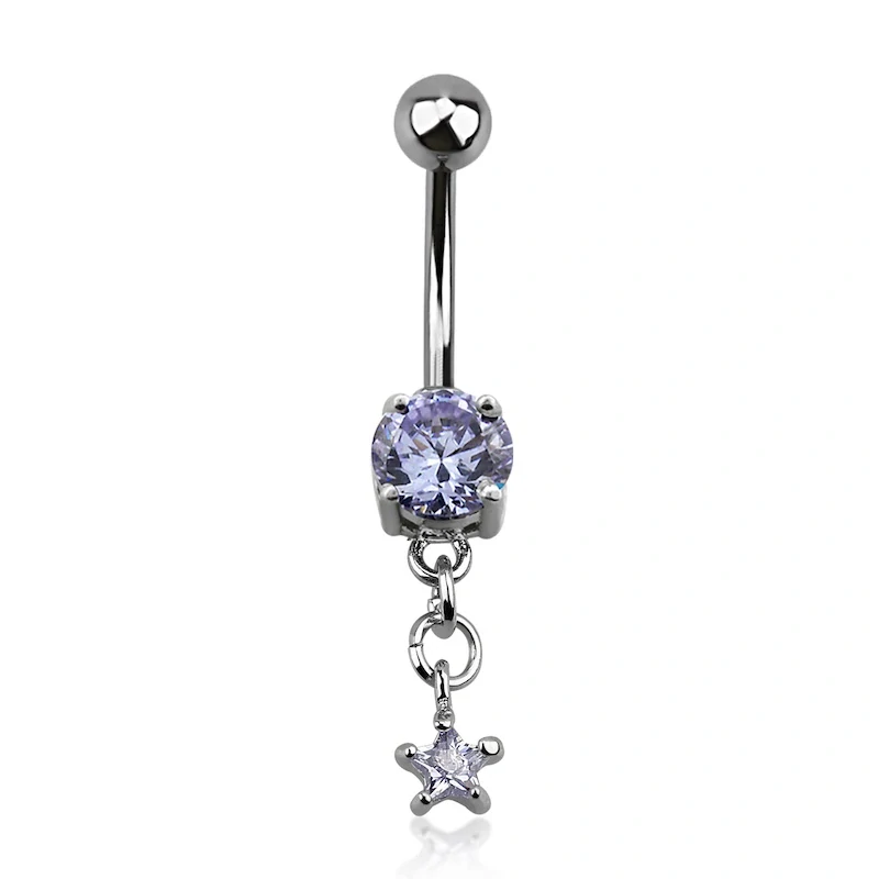 Piercing do pupíku s kamínkem a řetízkem zakončený hvězdičkou