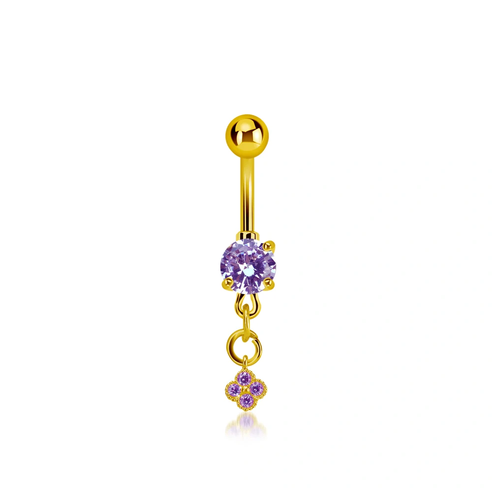 Zlatý piercing do pupíku s kamínkem a řetízkem zakončený kytičkou MDGZ411 InfinityPierce