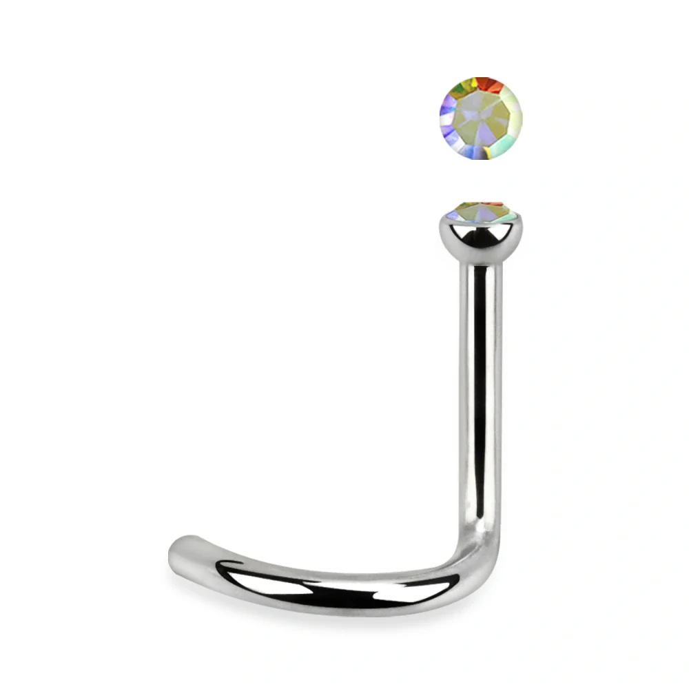 Zahnutý piercing do nosu z chirurgické oceli s kamínky v různých barvách NSC18 InfinityPierce